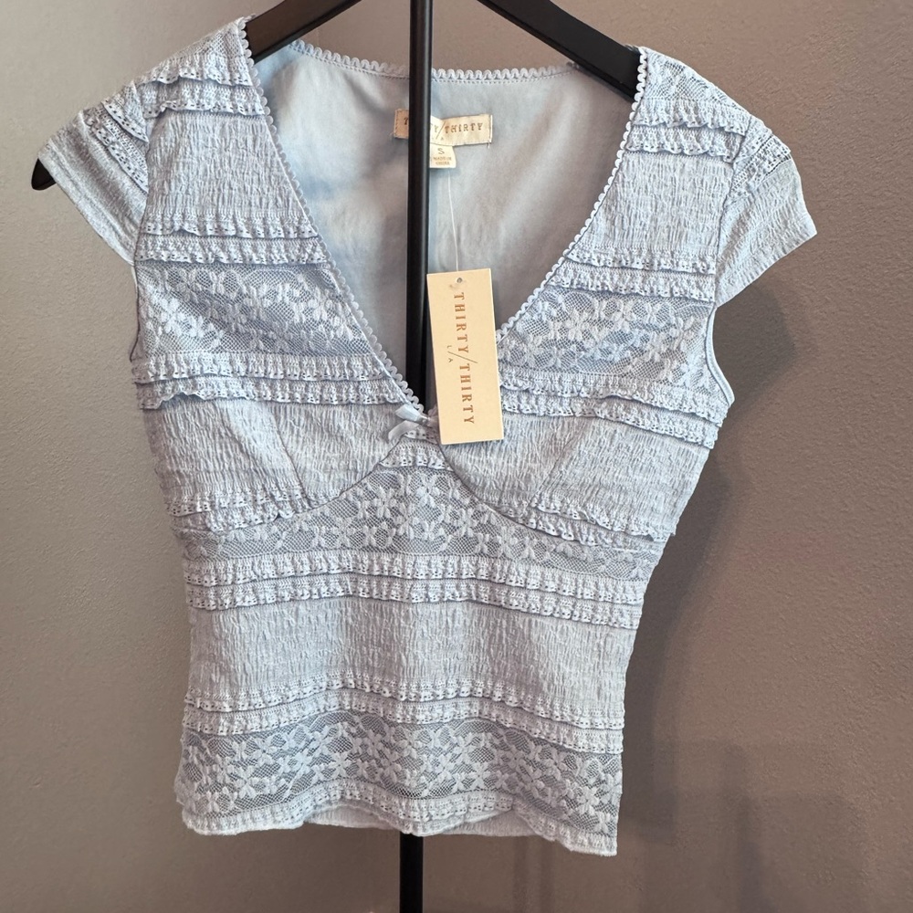 Elegant Blue Lace Women Top
